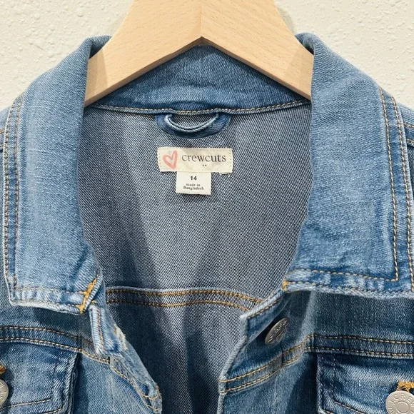 J.Crew Crewcuts Button Front Jean Jacket Blue Youth Girls Classic Crop Size 14 - Picture 8 of 16
